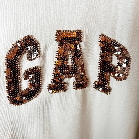 SZ L Gap Sequin Beige and Rose Gold Logo sweatshirt - Picture 3 of 6